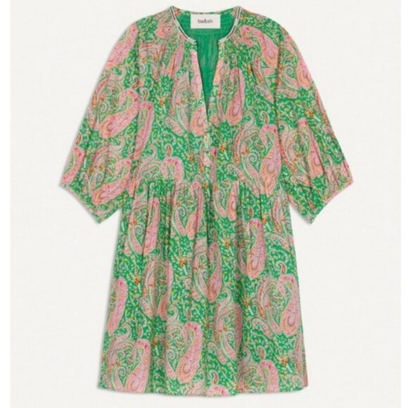 💕BA&SH💕 Odeon Robe Dress ~ Vert Green Paisley Print Large - Picture 11 of 16